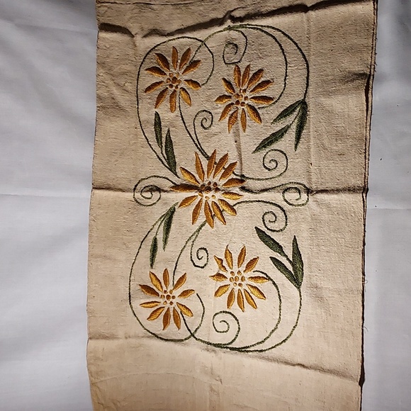 Vintage Handmade Embroidered Large Yellow Flowers Green Stems Pillow Cover - Picture 1 of 6